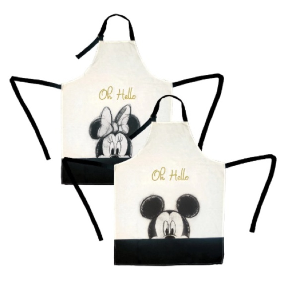 2 Disney Mickey Mouse & Minnie Mouse Aprons Oh Hello Peek A Boo 100% Cotton NWT